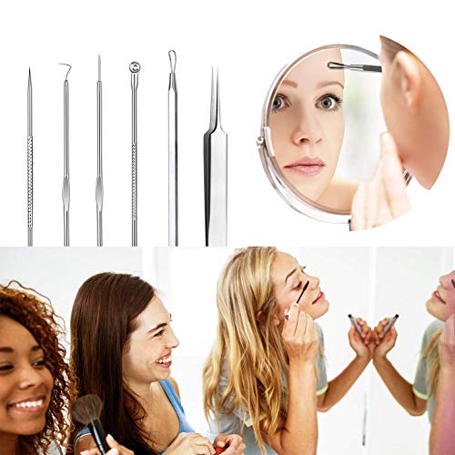 Removedor de espinillas de acero inoxidable, aguja para apretar la cutícula higiénica y segura pinza para espinillas con aguja para el acné, un conjunto de 6 herramientas