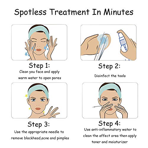 Removedor de espinillas de acero inoxidable, aguja para apretar la cutícula higiénica y segura pinza para espinillas con aguja para el acné, un conjunto de 6 herramientas