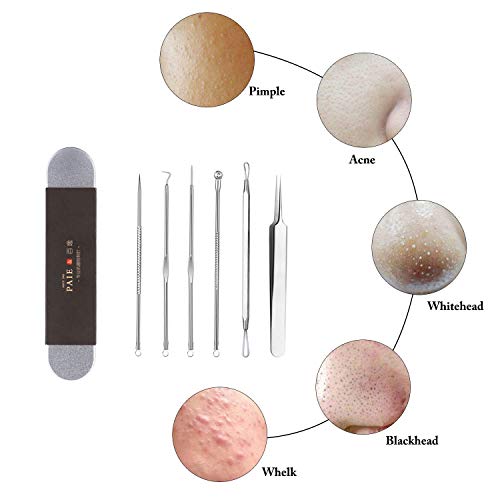 Removedor de espinillas de acero inoxidable, aguja para apretar la cutícula higiénica y segura pinza para espinillas con aguja para el acné, un conjunto de 6 herramientas