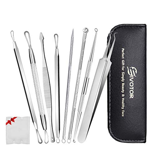 Removedor de Espinillas Kit, EIVOTOR Extractor Limpiador Juego de 5Pcs Kit Blackhead Remover para Acné Punto Negro Comedones BlackHead Extractor Herramientas (8-in-1)