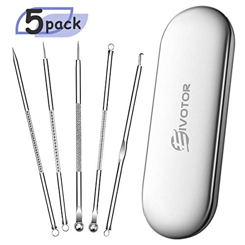 Removedor de Espinillas Kit, EIVOTOR Extractor Limpiador Juego de 5Pcs Kit Blackhead Remover para Acné Punto Negro Comedones BlackHead Extractor Herramientas (5-in-1)