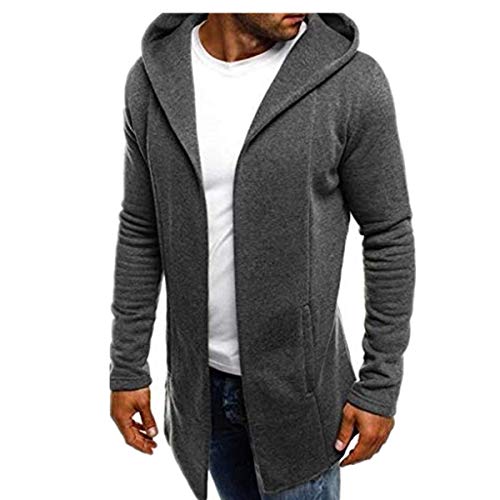 Reooly Abrigo de Trinchera de Color sólido con Capucha para Hombres Chaqueta Larga Cárdigan Manga Larga(Gris Oscuro,XXXXX-Large)