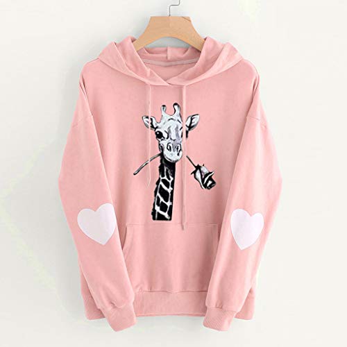 ReooLy Hooded Pullover Top - Sudadera con Capucha de Manga Larga con corazón para Mujer（C-Rosado,S）