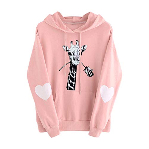 ReooLy Hooded Pullover Top - Sudadera con Capucha de Manga Larga con corazón para Mujer（C-Rosado,S）