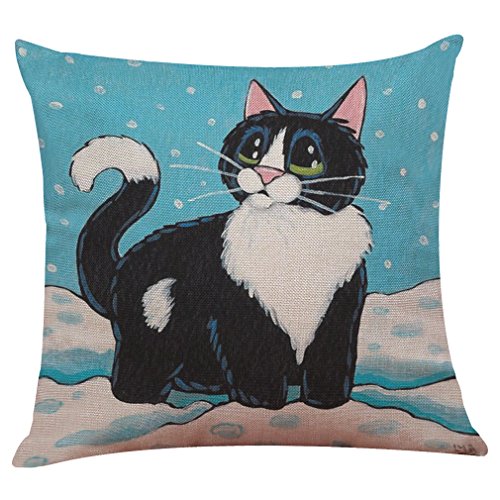Reooly Lindo Gato sofá Cama decoración del hogar Funda de Almohada de Vacaciones Conjunto 43cm * 43cm