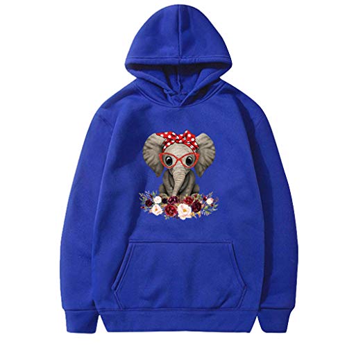 ReooLy Parte Superior Caliente, Sudadera con Capucha Holgada para Mujer, Cuello Redondo, Estampado de Girasol, Manga Larga(B-Azul，S)