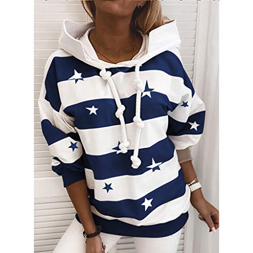 ReooLy Sueter de Lana, Sudadera con Capucha y Estampado navideño de Manga Larga para Mujer(Estrella Azul，XL)