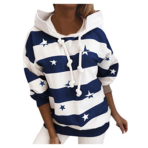 ReooLy Sueter de Lana, Sudadera con Capucha y Estampado navideño de Manga Larga para Mujer(Estrella Azul，XL)