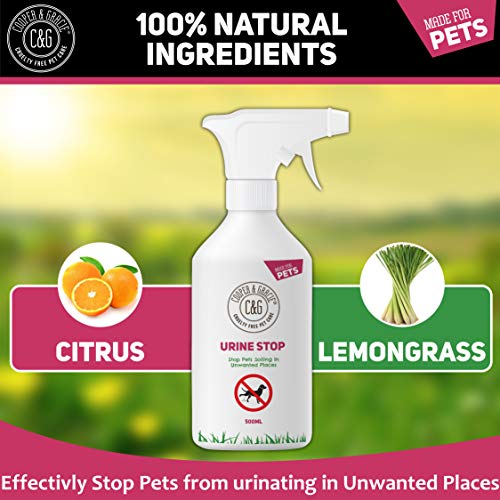 Repelente de orina C&G para repeler Gatos y Perros. Detener la marcación repetida de Gatos y Perros en Interiores y Exteriores. Destructor de orina con enzimas 100% Naturales. 500 ML