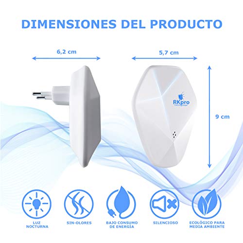 Repelente Ultrasónico de Plagas - Ahuyentador de Ratones ultrasonidos - Repelente Ultrasónico Mosquitos Cucarachas - Antimosquitos Eléctrico - Mata insectos Ratas Moscas Arañas Hormigas RKpro