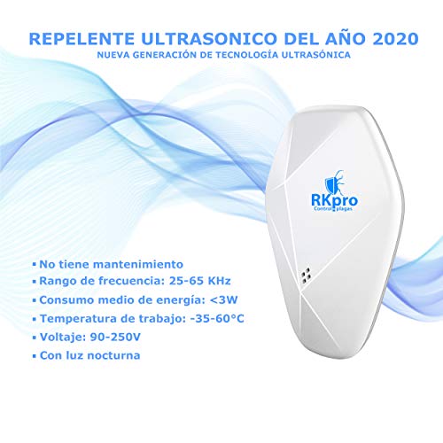 Repelente Ultrasónico de Plagas - Ahuyentador de Ratones ultrasonidos - Repelente Ultrasónico Mosquitos Cucarachas - Antimosquitos Eléctrico - Mata insectos Ratas Moscas Arañas Hormigas RKpro