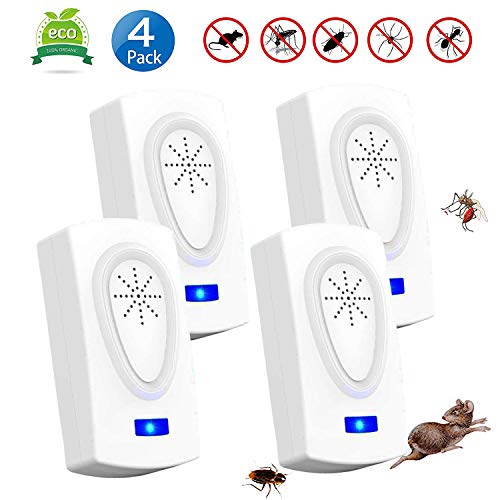 Repelente Ultrasónico de Plagas, Repelente de Insectos Interiores Control de Mosquitos Ratones Hormigas Cucarachas Moscas Arañas Pulgas (4 Piezas)