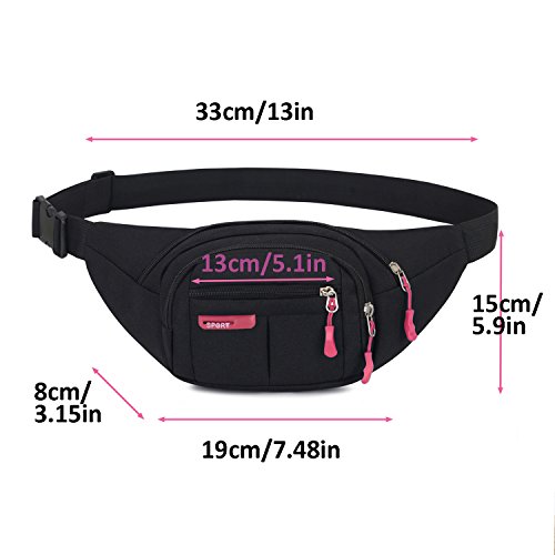 Resistente al Agua riñonera Bolsa de Cintura 3 Bolsillos con Cremallera Bolsa riñonera de Viaje Senderismo al Aire Libre Deporte Vacaciones Dinero Bolsa de Cadera Paquete, Azul (Negro Ⅲ)