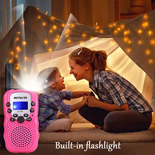 Retevis RT388 Walkie Talkie Niños PMR446 8 Canales LCD Pantalla Función VOX 10 Tonos de llamada Linterna Incorporado Walkie Talkie Niñas Juguete Regalo para Niños (Rosa, 1 Par)