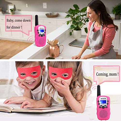 Retevis RT388 Walkie Talkie Niños PMR446 8 Canales LCD Pantalla Función VOX 10 Tonos de llamada Linterna Incorporado Walkie Talkie Niñas Juguete Regalo para Niños (Rosa, 1 Par)