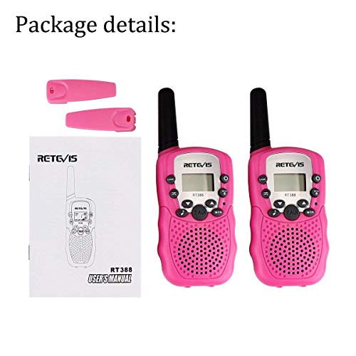 Retevis RT388 Walkie Talkie Niños PMR446 8 Canales LCD Pantalla Función VOX 10 Tonos de llamada Linterna Incorporado Walkie Talkie Niñas Juguete Regalo para Niños (Rosa, 1 Par)