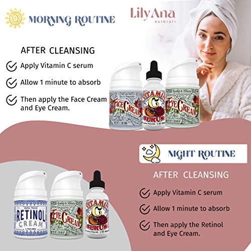 Retinol Cream Moisturizer for Face and Eyes, Use Day and Night - for Anti Aging, Acne, Wrinkles - made with Natural and Organic Ingredients - 1.07 OZ by LilyAna Naturals