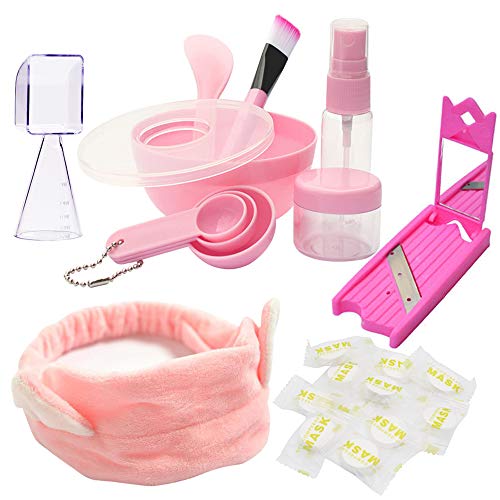 RETON Máscara Facial Juego de Tazón para Mezclar, Kit Herramientas Cuidado Mascarilla con Tazón Pincel Cepillo Spray Botella Remojo Tarro Medidor Cuchara Pepino Mascarilla Comprimida