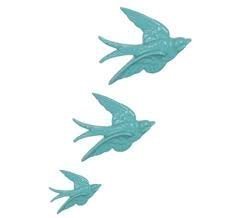 Retro 3 Flying wall swallows vintage style ceramic wall art plaques (Duck egg Blue)