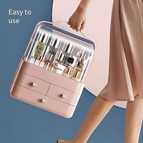 Retro cosmética caja de almacenaje del caso de exhibición regalo for las mujeres de cristal clara y latón almacenaje del metal joyería y cepillo cosméticos de belleza titular de pantalla, fácil de lle