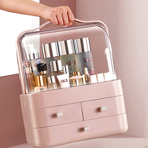 Retro cosmética caja de almacenaje del caso de exhibición regalo for las mujeres de cristal clara y latón almacenaje del metal joyería y cepillo cosméticos de belleza titular de pantalla, fácil de lle