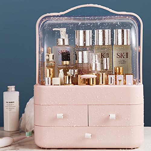 Retro cosmética caja de almacenaje del caso de exhibición regalo for las mujeres de cristal clara y latón almacenaje del metal joyería y cepillo cosméticos de belleza titular de pantalla, fácil de lle