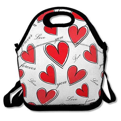 Reusable Lunch Bag for Men Women Wedding Pink Chic Heart Pattern Holidays Red Day Abstract Black Creative Dot Design Insulated Lunch Tote for Travel Office School