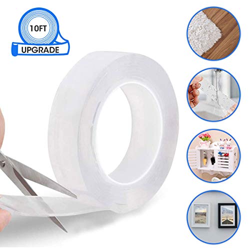 Reutilizable Nano Tape，LIUMY transparente doble cara Cinta Adhesiva de Pared Fuerte , reutilizable antideslizante de gel fuerte lavable , para pared, cocina, alfombra, fijación de fotos -9.84ft (3M)