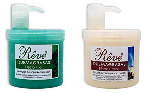 REVE PACK Quemagrasas Efecto Calor + Efecto Frio - Gel de crema reafirmante adelgazante anticelulÌtica potente reductora de abdomen, caderas y glúteos para hombre y mujer de 500 ml + 500 ml.