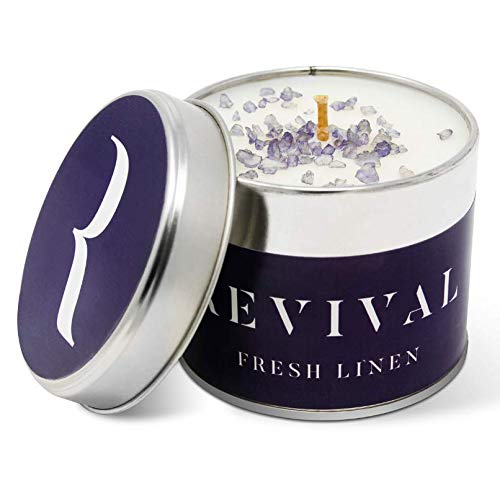 Revival Vela Vegana y Lujosa de Lino Fresco - hasta 45 Horas de duración - Vertida a Mano en el Reino Unido e infundida con aceites Esenciales Naturales con Notas de jazmín, cítricos, Lila y ámbar