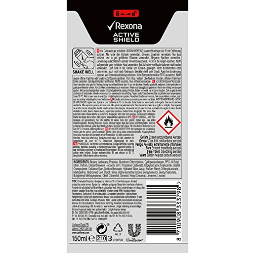 Rexona Active Shield - Desodorante en spray para hombre, antitranspirante, 150 ml (paquete de 6 unidades de 150 ml cada una)