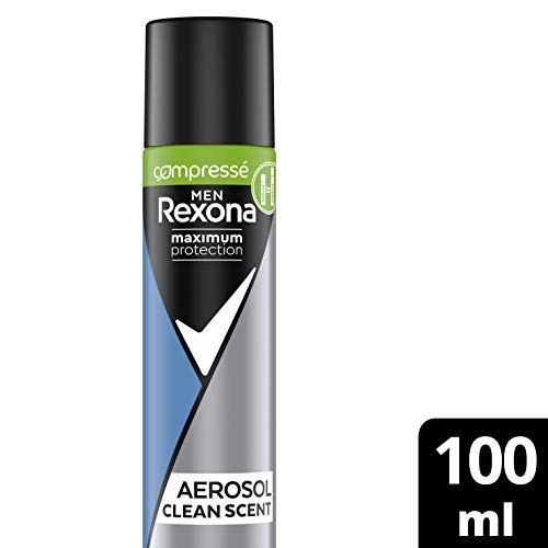 Rexona Déodorant Homme Compressé Clean Scent, Anti-transpirant Maximum Protection, Efficace contre la transpiration excessive, Formule testée dermatologiquement, Protection 96h Spray 100ml