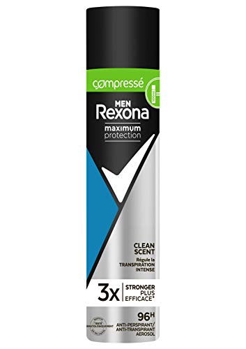 Rexona Déodorant Homme Compressé Clean Scent, Anti-transpirant Maximum Protection, Efficace contre la transpiration excessive, Formule testée dermatologiquement, Protection 96h Spray 100ml