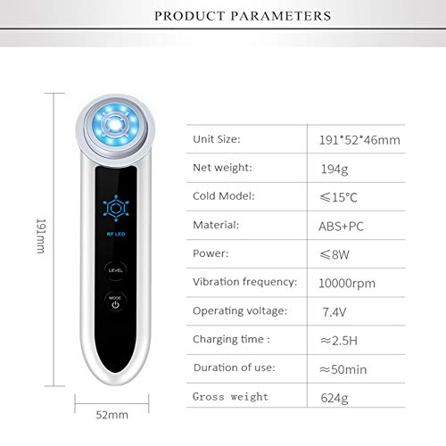 RF Masajeador de tonificación Facial, Dispositivo Facial de Alta frecuencia Dispositivo reducción Arrugas 7In1 Máquina Belleza LED EMS, para estimulación Olas Masaje-Anti-envejecimiento-Lifting