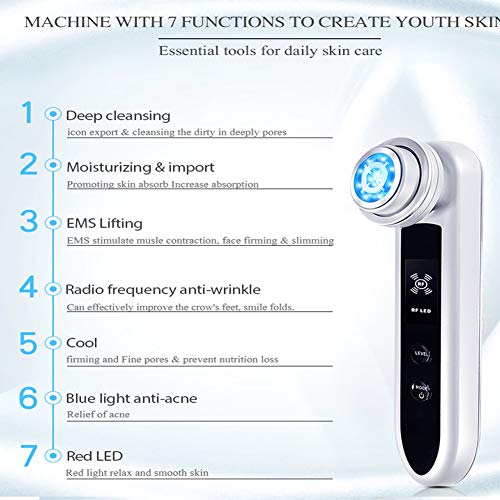 RF Masajeador de tonificación Facial, Dispositivo Facial de Alta frecuencia Dispositivo reducción Arrugas 7In1 Máquina Belleza LED EMS, para estimulación Olas Masaje-Anti-envejecimiento-Lifting