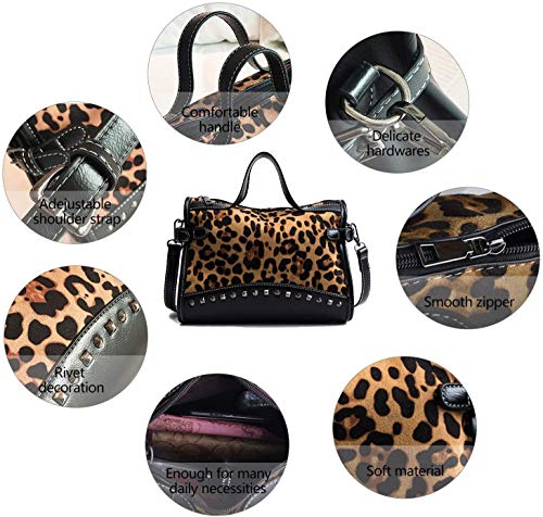 RFVBNM Vintage Bolsa Mujer/Gran Capacidad Remache Bolso/Bandolera Simple Mensajero Bolso, Leopardo de impresión