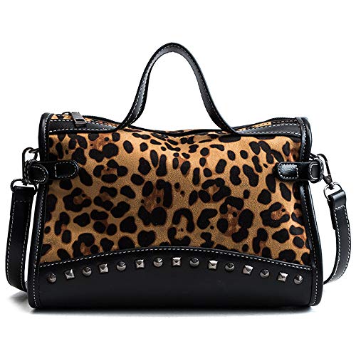 RFVBNM Vintage Bolsa Mujer/Gran Capacidad Remache Bolso/Bandolera Simple Mensajero Bolso, Leopardo de impresión