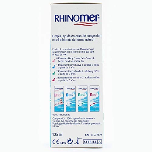 Rhinomer - Spray nasal 100% agua de mar, fuerza media 2, para adultos y niños a partir de 2 años - 135 ml