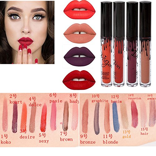 Richoose 16 Colores Set Líquido Maquillaje Líquido Maquillaje Lápiz Mate Lápiz labial Brillo Labial Super Larga duración (16 piezas)