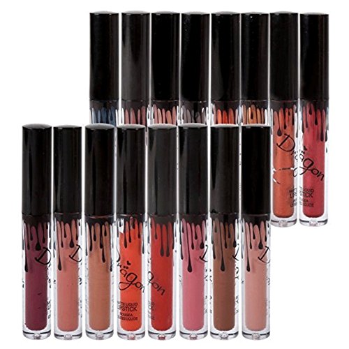 Richoose 16 Colores Set Líquido Maquillaje Líquido Maquillaje Lápiz Mate Lápiz labial Brillo Labial Super Larga duración (16 piezas)