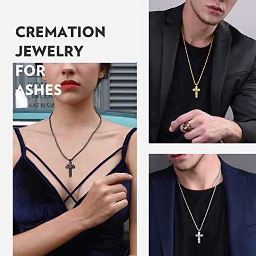 Richsteel Colgante Oro Chapado DIY Guardapelo Doble Cruz Relicario Perfume Urna Cremación Colgante para Cenizas Amor Querido Cerca de Corazón Cadena Dorada Ajustable para Hombre Mujer