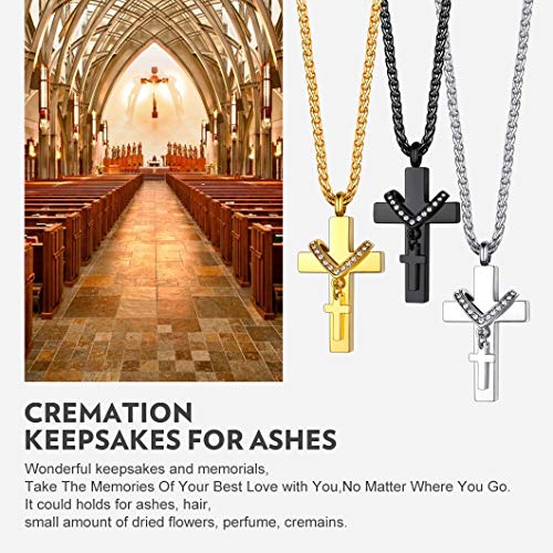 Richsteel Colgante Oro Chapado DIY Guardapelo Doble Cruz Relicario Perfume Urna Cremación Colgante para Cenizas Amor Querido Cerca de Corazón Cadena Dorada Ajustable para Hombre Mujer