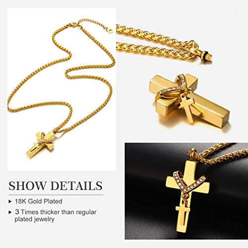 Richsteel Colgante Oro Chapado DIY Guardapelo Doble Cruz Relicario Perfume Urna Cremación Colgante para Cenizas Amor Querido Cerca de Corazón Cadena Dorada Ajustable para Hombre Mujer