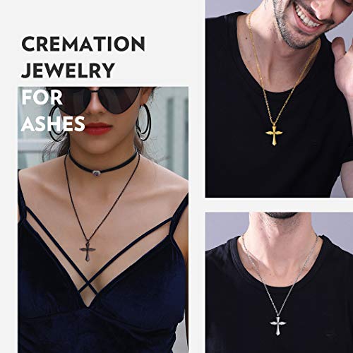 Richsteel DIY Cruz ala de Ángel Guardapelo Acero Relicario Perfume Colgante para Cenizas Urna cremación Amor Querido Recuerdo Cerca de Corazón, Cadena Acero Inoxidable Hombre Mujer Ajustable