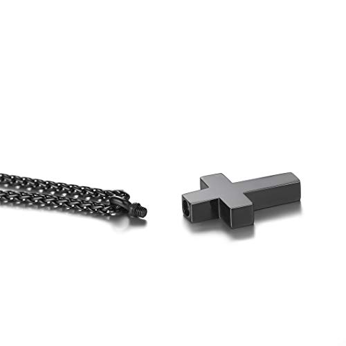 Richsteel Personalizable Cruz Negra Guardapelo Perfume Colgante para Cenizas Urna Cremación Amor Querido Recuerdo Cerca de Corazón, Cadena Acero Inoxidable Hombre Mujer, Gratis Estuche