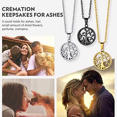 Richsteel Personalizable Guardapelo Árbol de Vida Colgante Collar Ajustable 22 Pulgadas, Acero Inoxidable, Relicario Perfume Urna cremación Cenizas Recuerdo, Regalo para Mujer Hombre