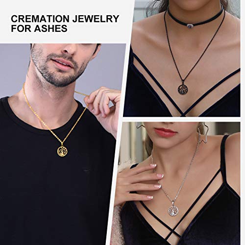 Richsteel Personalizable Guardapelo Árbol de Vida Colgante Collar Ajustable 22 Pulgadas, Acero Inoxidable, Relicario Perfume Urna cremación Cenizas Recuerdo, Regalo para Mujer Hombre