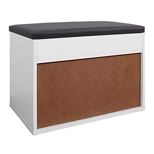 RICOO WM032-W-A, Banco Zapatero, 60x42x30cm, Armario Interior con Asiento, Organizador Zapatos, Mueble recibidor, Perchero Entrada, Madera Blanco