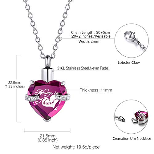 Ricshteel Corazón Violeta Piedra Personalizable Colgantes para Cenizas Guardapelo Perfume Relicario Urna de cremación Acero Inoxidable Collar para Mujer Hombre Gratis Estuche