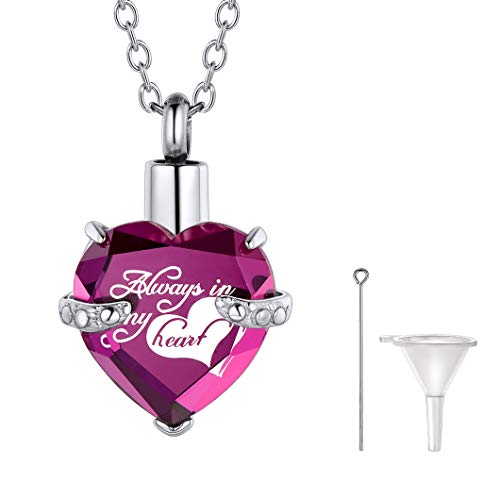 Ricshteel Corazón Violeta Piedra Personalizable Colgantes para Cenizas Guardapelo Perfume Relicario Urna de cremación Acero Inoxidable Collar para Mujer Hombre Gratis Estuche